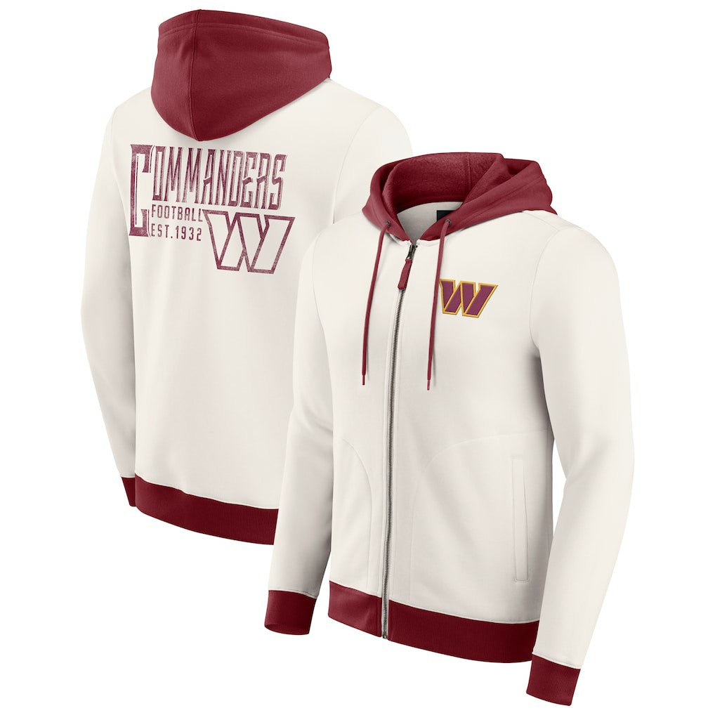 Washington Commanders Darius Rucker Collection Distressed Graphics Full-Zip Hoodie - Cream - Fanatics