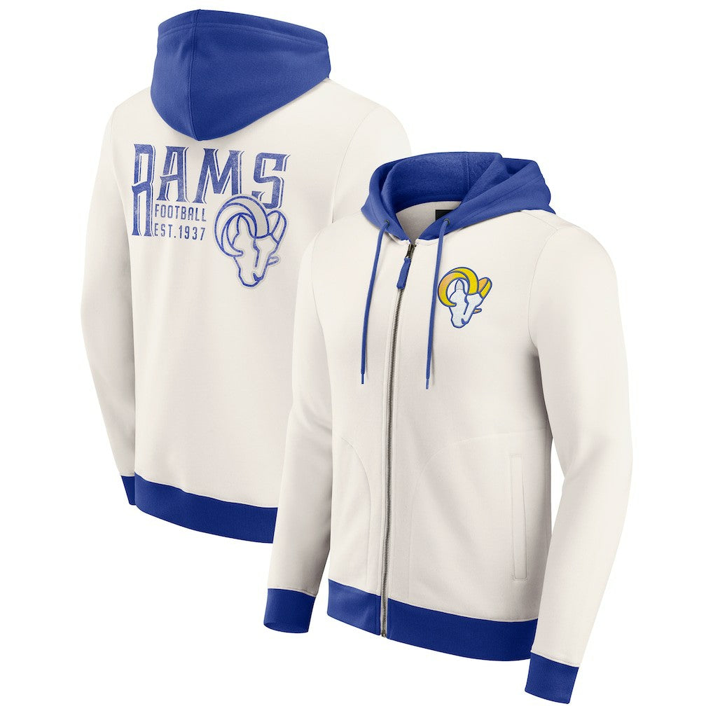 Los Angeles Rams Darius Rucker Collection Distressed Graphics Full-Zip Hoodie - Cream - Fanatics