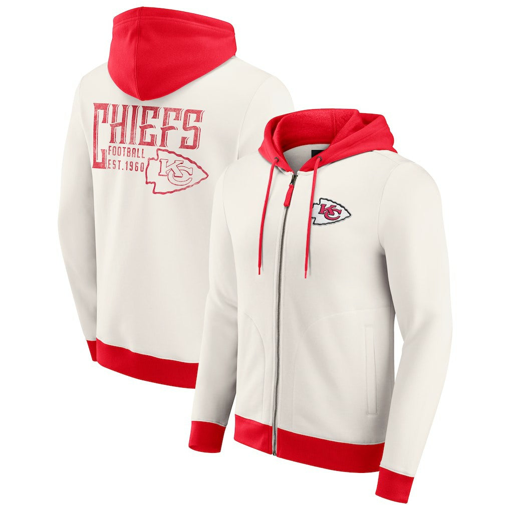 Kansas City Chiefs Darius Rucker Collection Distressed Graphics Full-Zip Hoodie - Cream - Fanatics