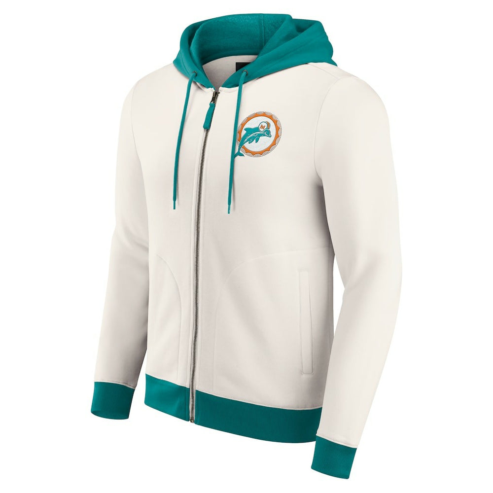 Miami Dolphins Darius Rucker Collection Distressed Graphics Full-Zip Hoodie - Cream - Fanatics