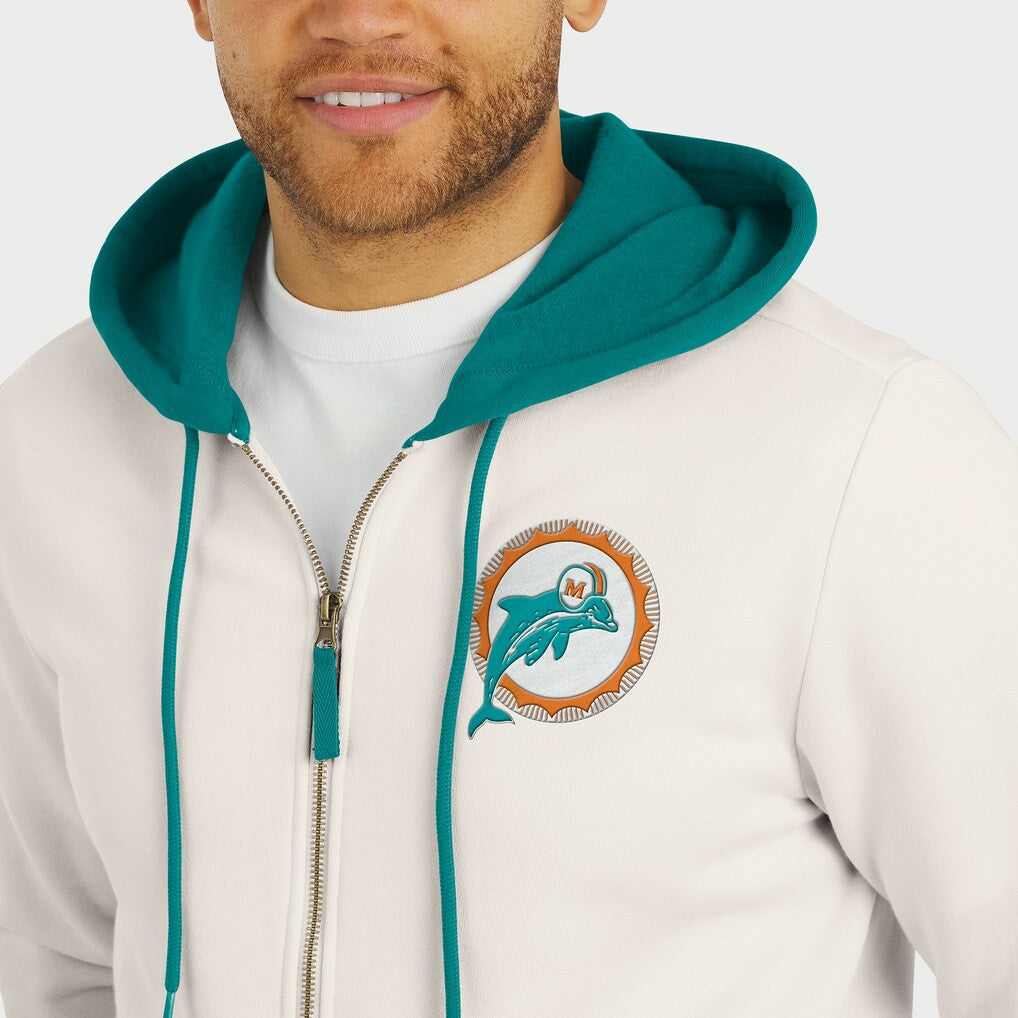 Miami Dolphins Darius Rucker Collection Distressed Graphics Full-Zip Hoodie - Cream - Fanatics