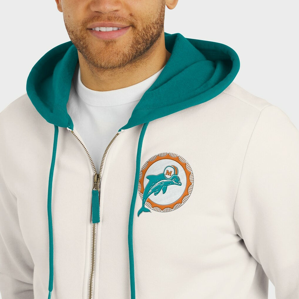 Miami Dolphins Darius Rucker Collection Distressed Graphics Full-Zip Hoodie - Cream - Fanatics