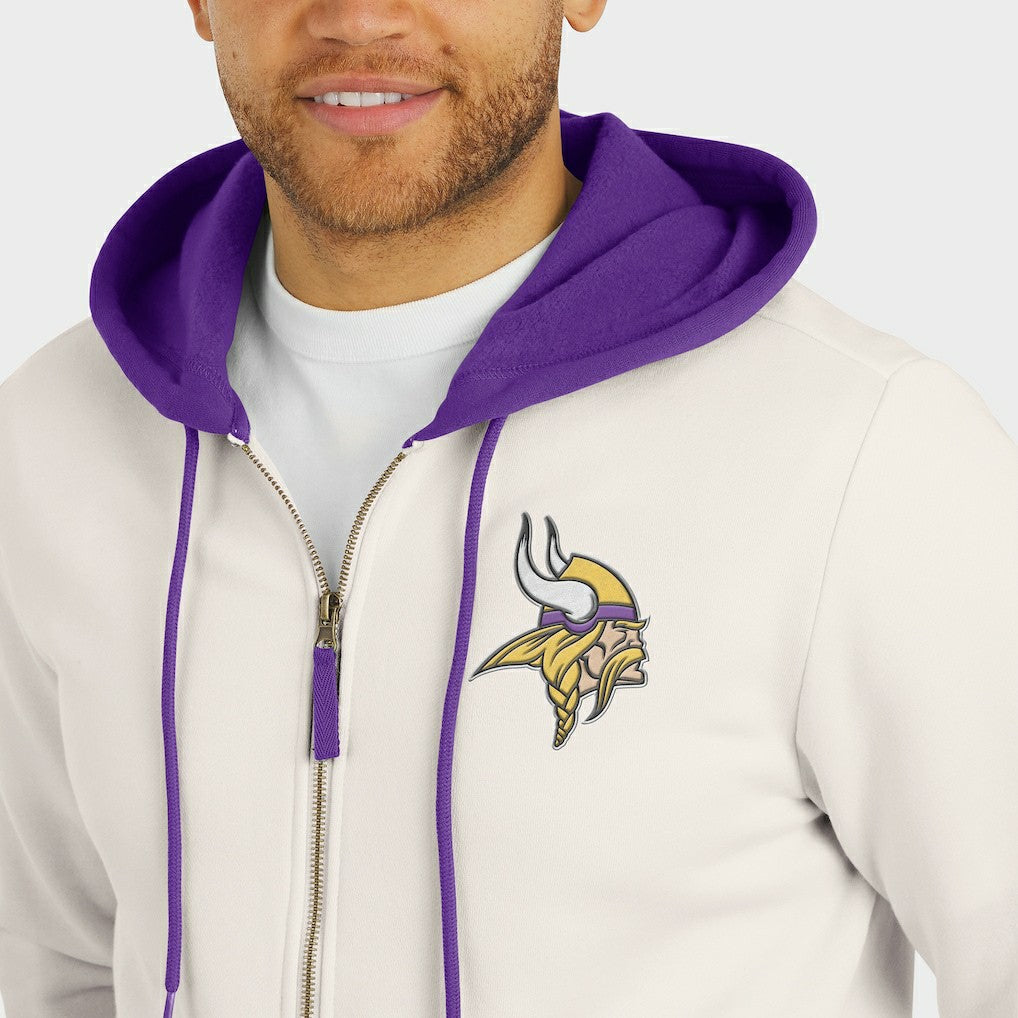 Minnesota Vikings Darius Rucker Collection Distressed Graphics Full-Zip Hoodie - Cream - Fanatics
