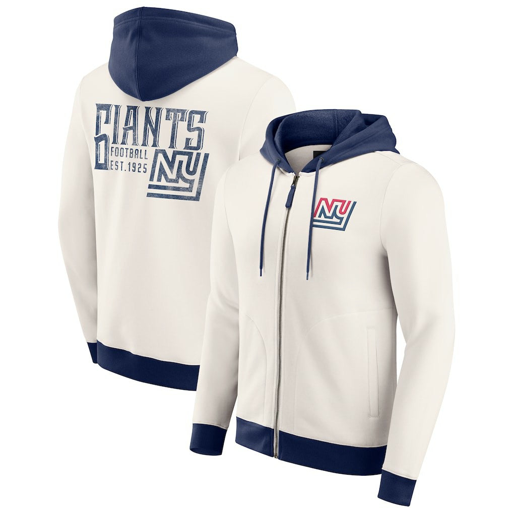 New York Giants Darius Rucker Collection Distressed Graphics Full-Zip Hoodie - Cream - Fanatics