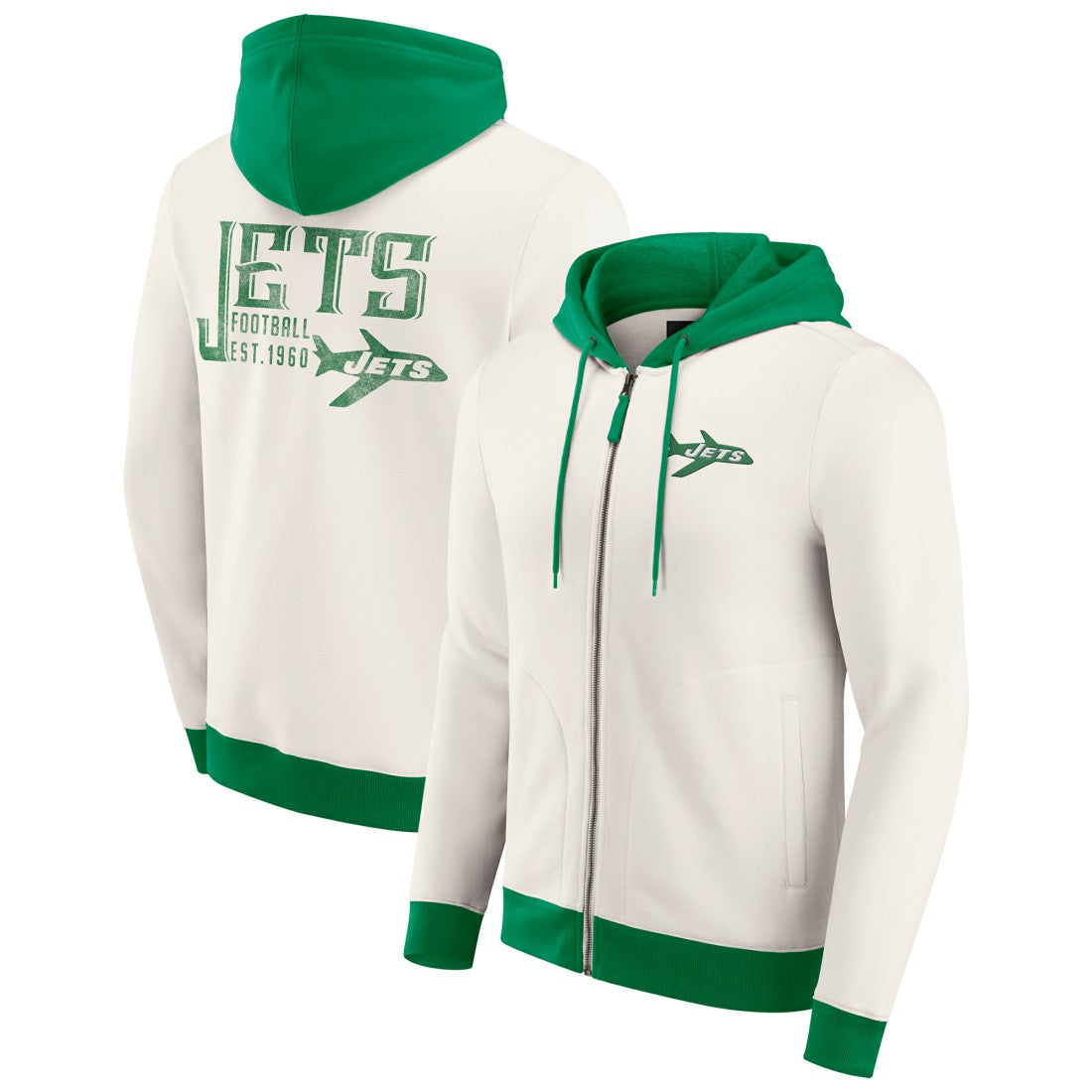 New York Jets Darius Rucker Collection Distressed Graphics Full-Zip Hoodie - Cream - Fanatics