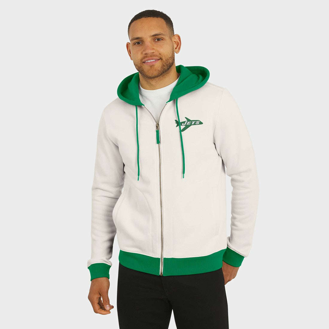 New York Jets Darius Rucker Collection Distressed Graphics Full-Zip Hoodie - Cream - Fanatics