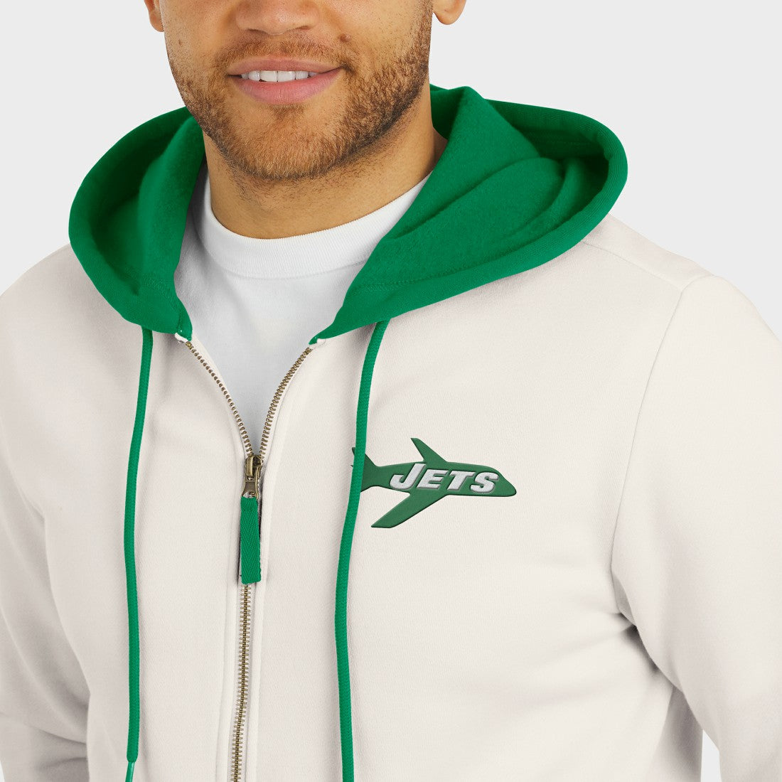 New York Jets Darius Rucker Collection Distressed Graphics Full-Zip Hoodie - Cream - Fanatics