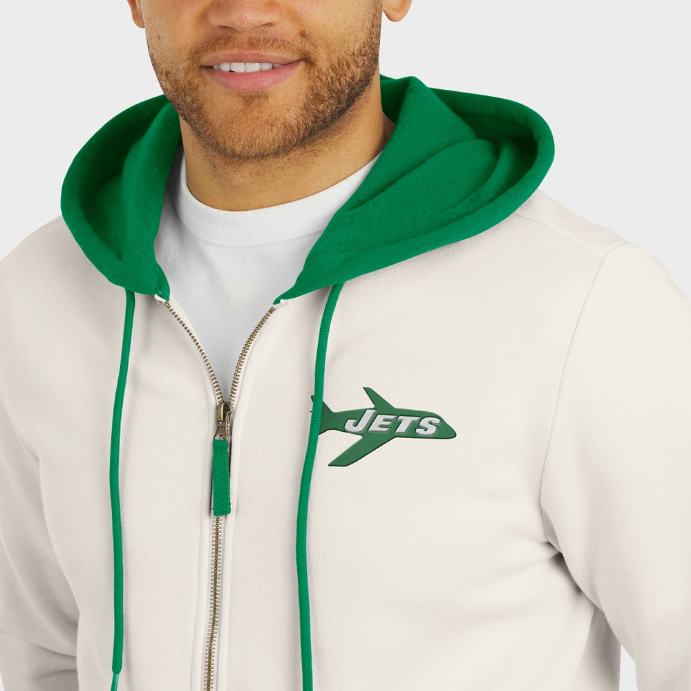 New York Jets Darius Rucker Collection Distressed Graphics Full-Zip Hoodie - Cream - Fanatics