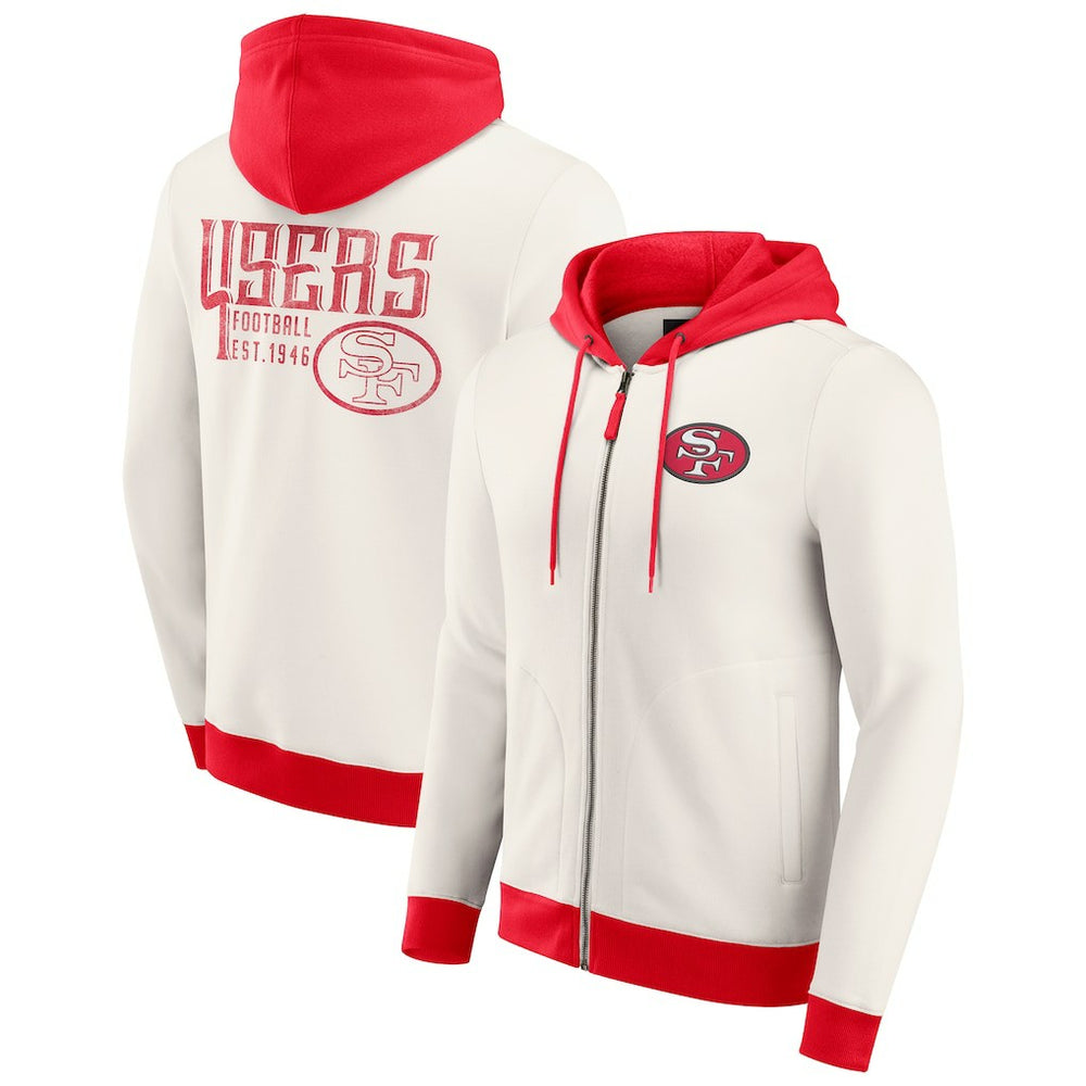 San Francisco 49ers Darius Rucker Collection Distressed Graphics Full-Zip Hoodie - Cream - Fanatics