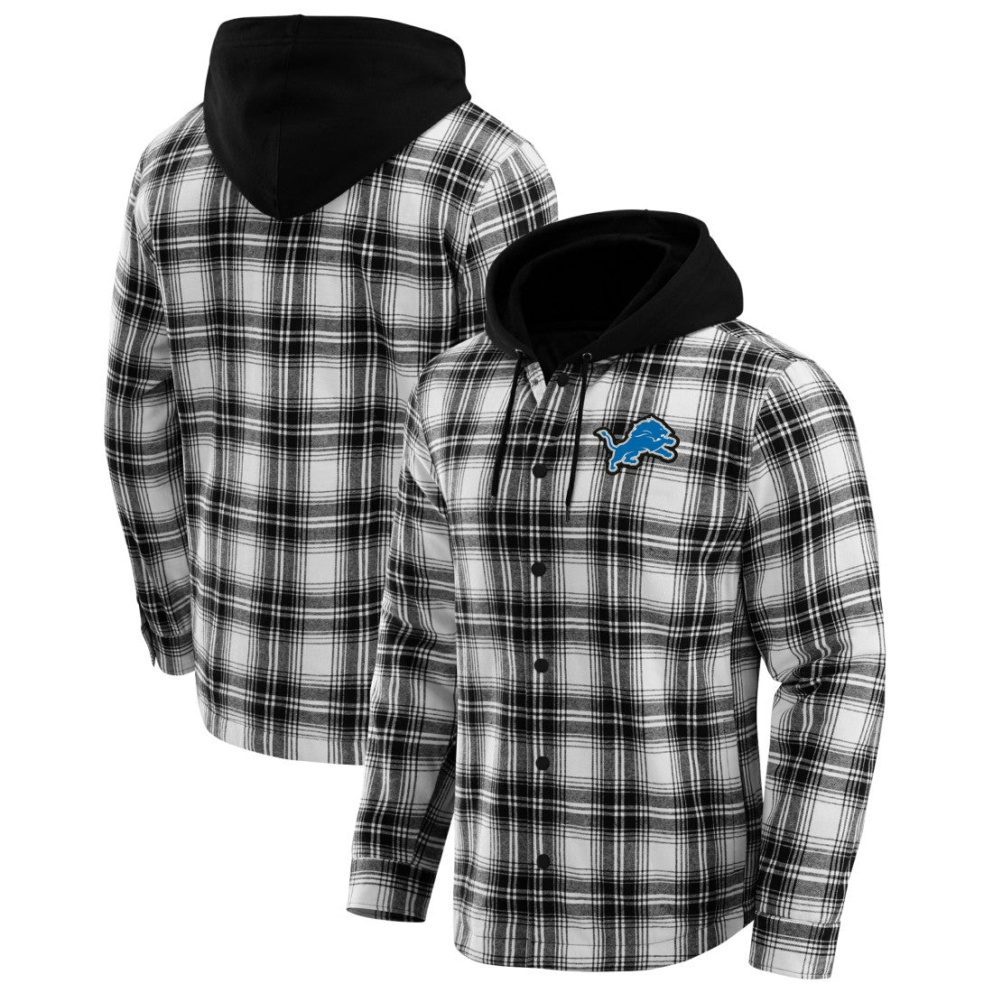 Detroit Lions NFL x Darius Rucker Collection Plaid Flannel Quilted Full-Snap Hooded Shacket - Black - Fanatics