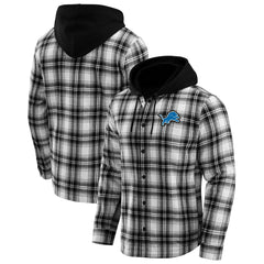 Detroit Lions NFL x Darius Rucker Collection Plaid Flannel Quilted Full-Snap Hooded Shacket - Black - Fanatics