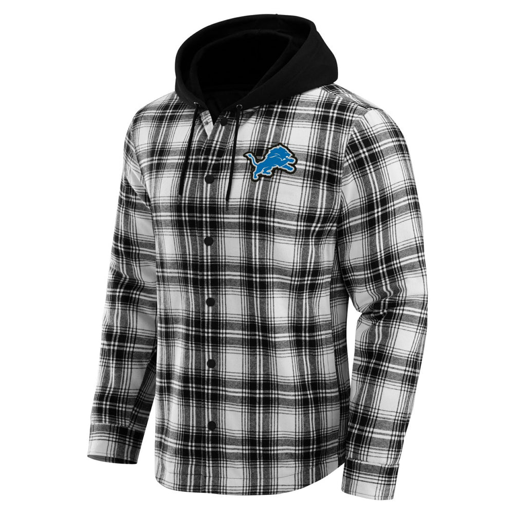 Detroit Lions NFL x Darius Rucker Collection Plaid Flannel Quilted Full-Snap Hooded Shacket - Black - Fanatics