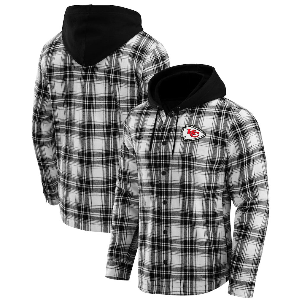 Kansas City Chiefs NFL x Darius Rucker Collection Plaid Flannel Quilted Full-Snap Hooded Shacket - Black - Fanatics