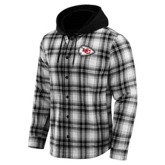 Kansas City Chiefs NFL x Darius Rucker Collection Plaid Flannel Quilted Full-Snap Hooded Shacket - Black - Fanatics