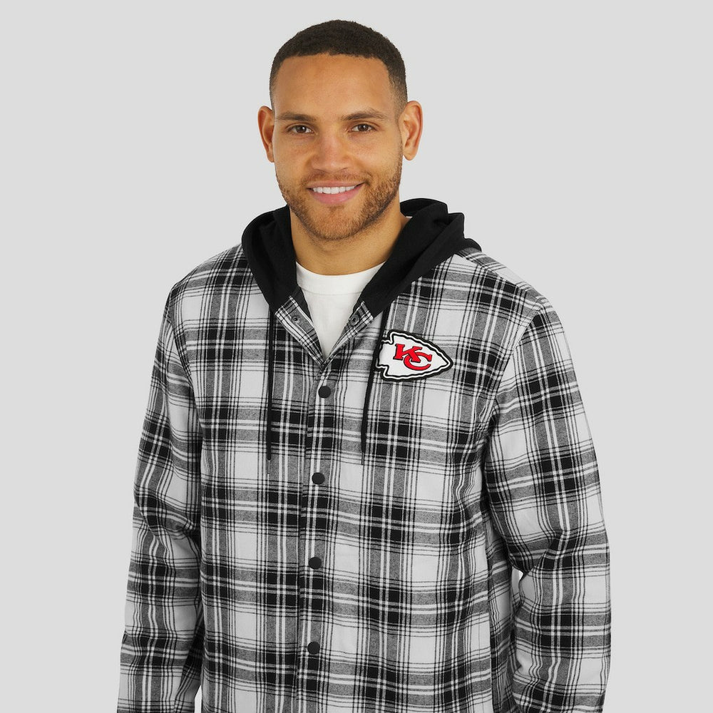 Kansas City Chiefs NFL x Darius Rucker Collection Plaid Flannel Quilted Full-Snap Hooded Shacket - Black - Fanatics