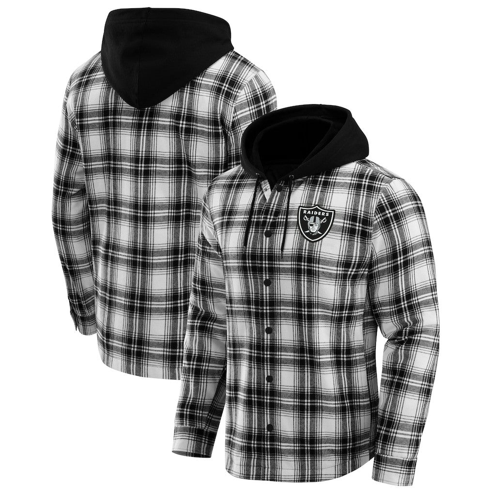 Las Vegas Raiders NFL x Darius Rucker Collection Plaid Flannel Quilted Full-Snap Hooded Shacket - Black - Fanatics