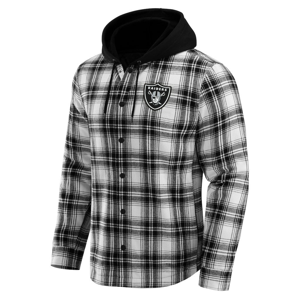 Las Vegas Raiders NFL x Darius Rucker Collection Plaid Flannel Quilted Full-Snap Hooded Shacket - Black - Fanatics