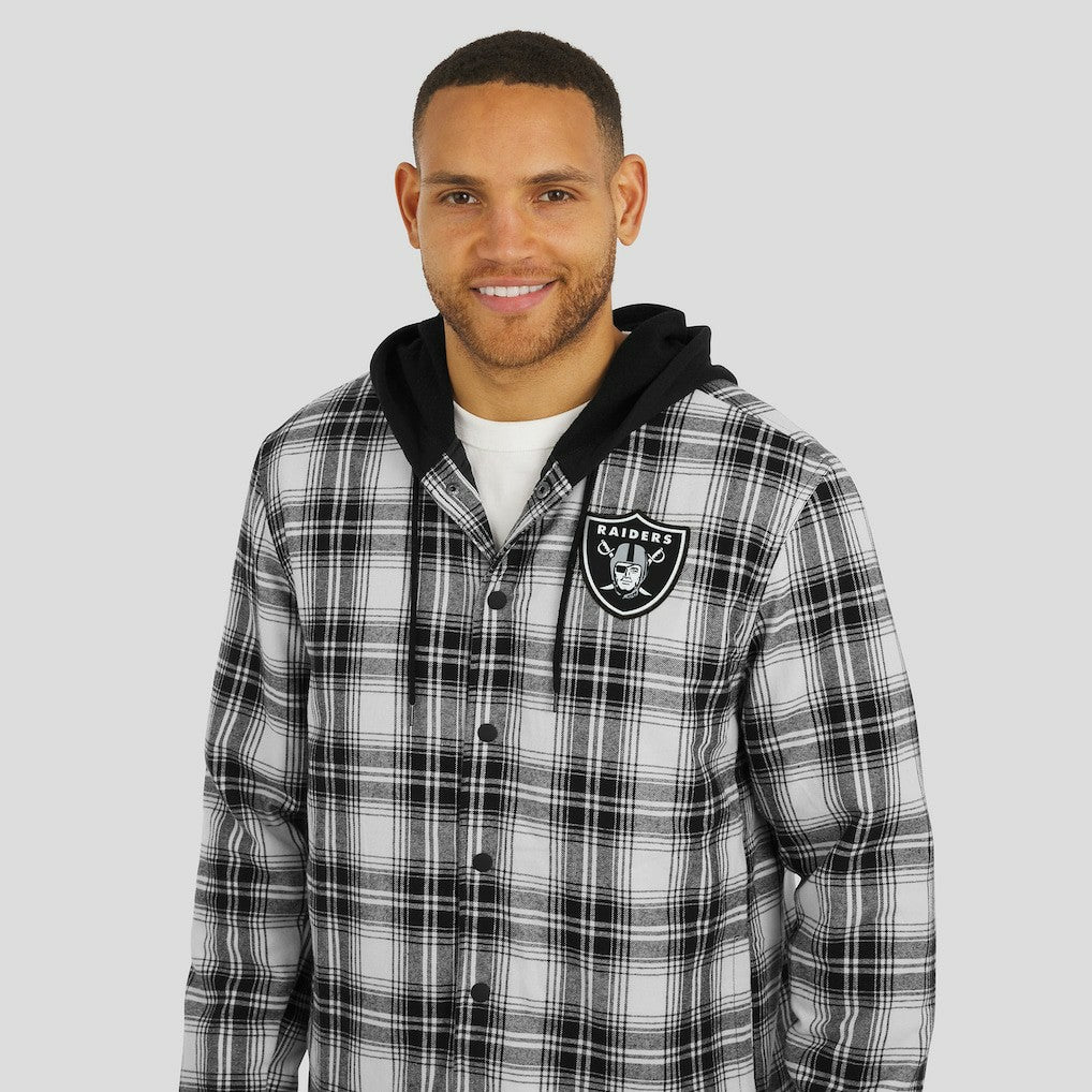 Las Vegas Raiders NFL x Darius Rucker Collection Plaid Flannel Quilted Full-Snap Hooded Shacket - Black - Fanatics