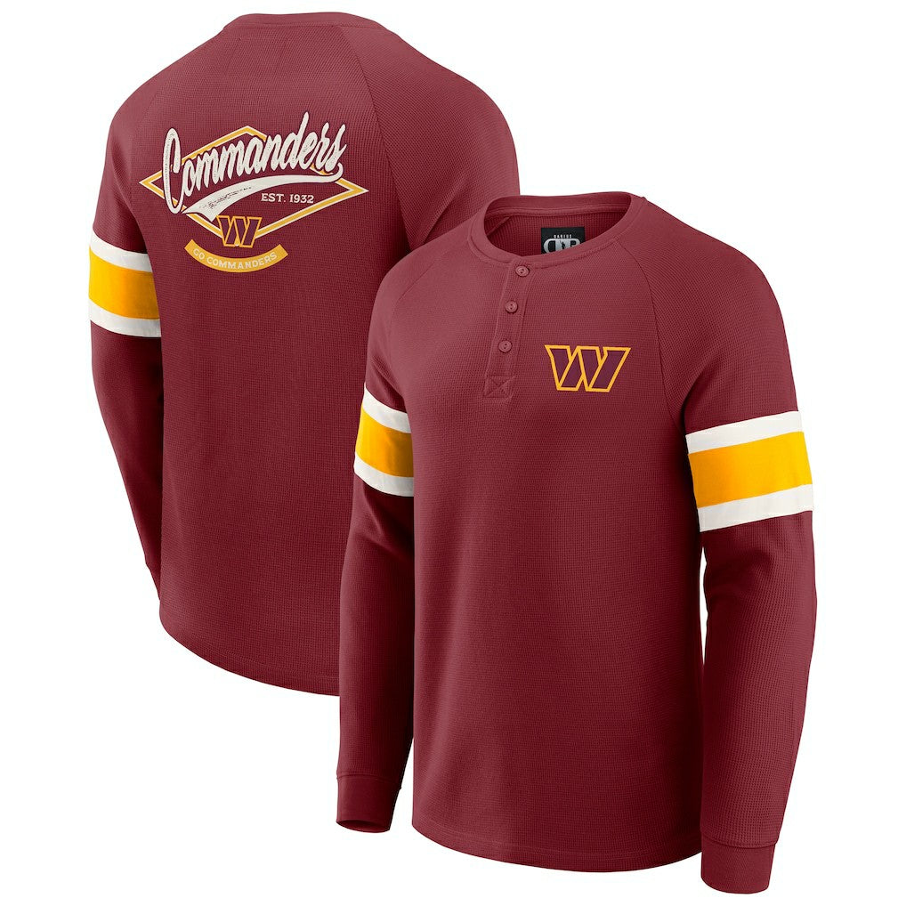 Washington Commanders Darius Rucker Collection Waffle-Knit Raglan Long Sleeve Henley T-Shirt - Burgundy - Fanatics