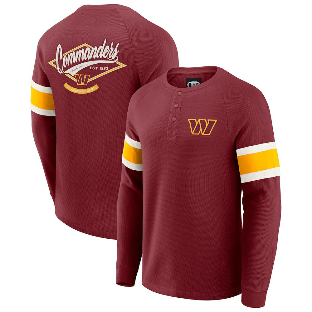 Washington Commanders Darius Rucker Collection Waffle-Knit Raglan Long Sleeve Henley T-Shirt - Burgundy - Fanatics