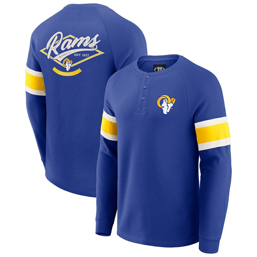 Los Angeles Rams Darius Rucker Collection Waffle-Knit Raglan Long Sleeve Henley T-Shirt - Royal - Fanatics