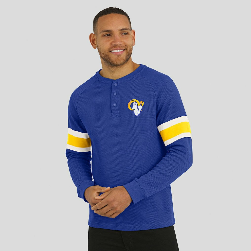 Los Angeles Rams Darius Rucker Collection Waffle-Knit Raglan Long Sleeve Henley T-Shirt - Royal - Fanatics