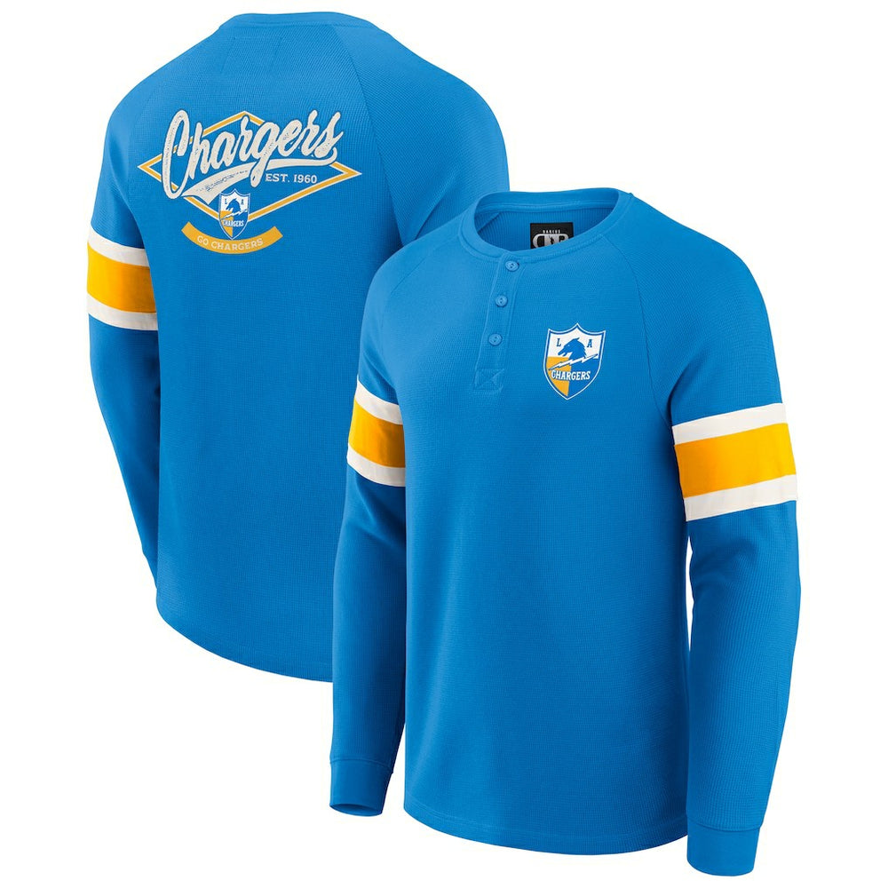 Los Angeles Chargers Darius Rucker Collection Waffle-Knit Raglan Long Sleeve Henley T-Shirt - Powder Blue - Fanatics