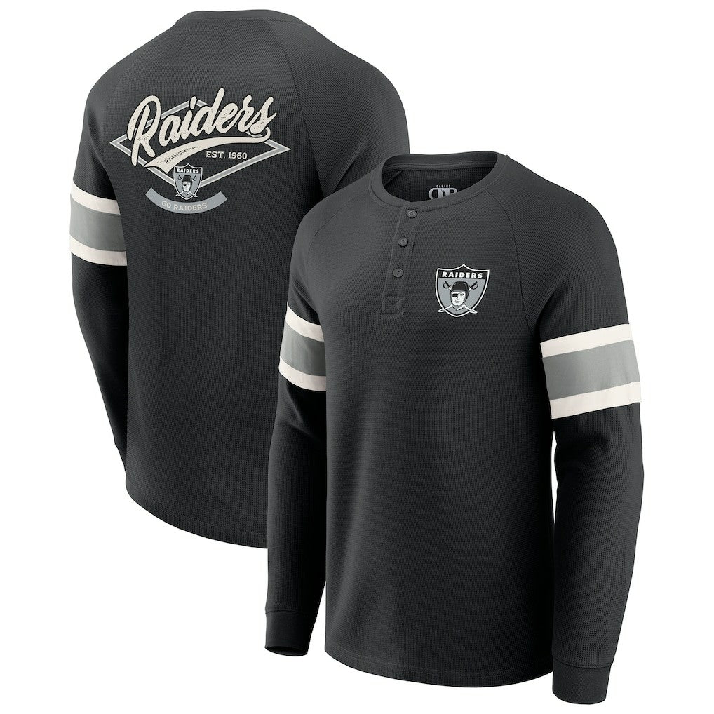 Las Vegas Raiders Darius Rucker Collection Waffle-Knit Raglan Long Sleeve Henley T-Shirt - Black - Fanatics