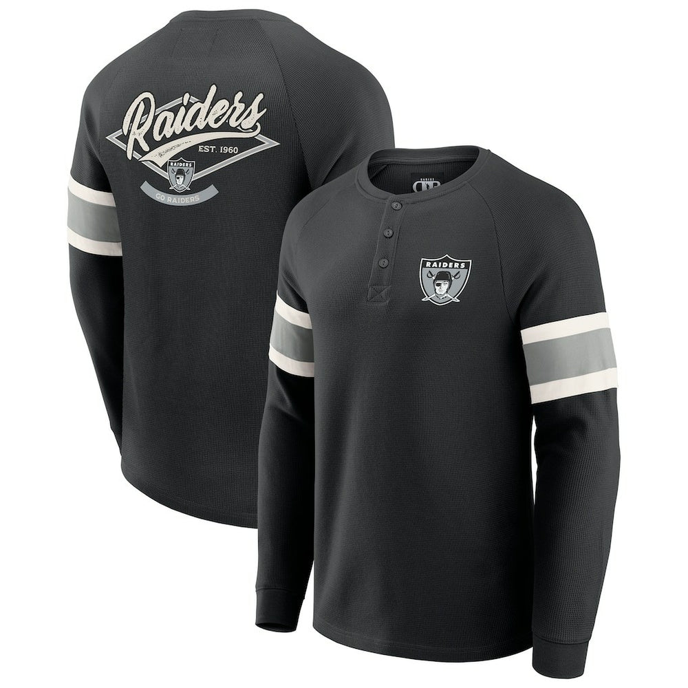 Las Vegas Raiders Darius Rucker Collection Waffle-Knit Raglan Long Sleeve Henley T-Shirt - Black - Fanatics