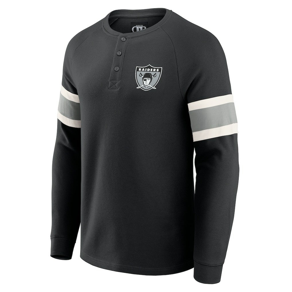 Las Vegas Raiders Darius Rucker Collection Waffle-Knit Raglan Long Sleeve Henley T-Shirt - Black - Fanatics