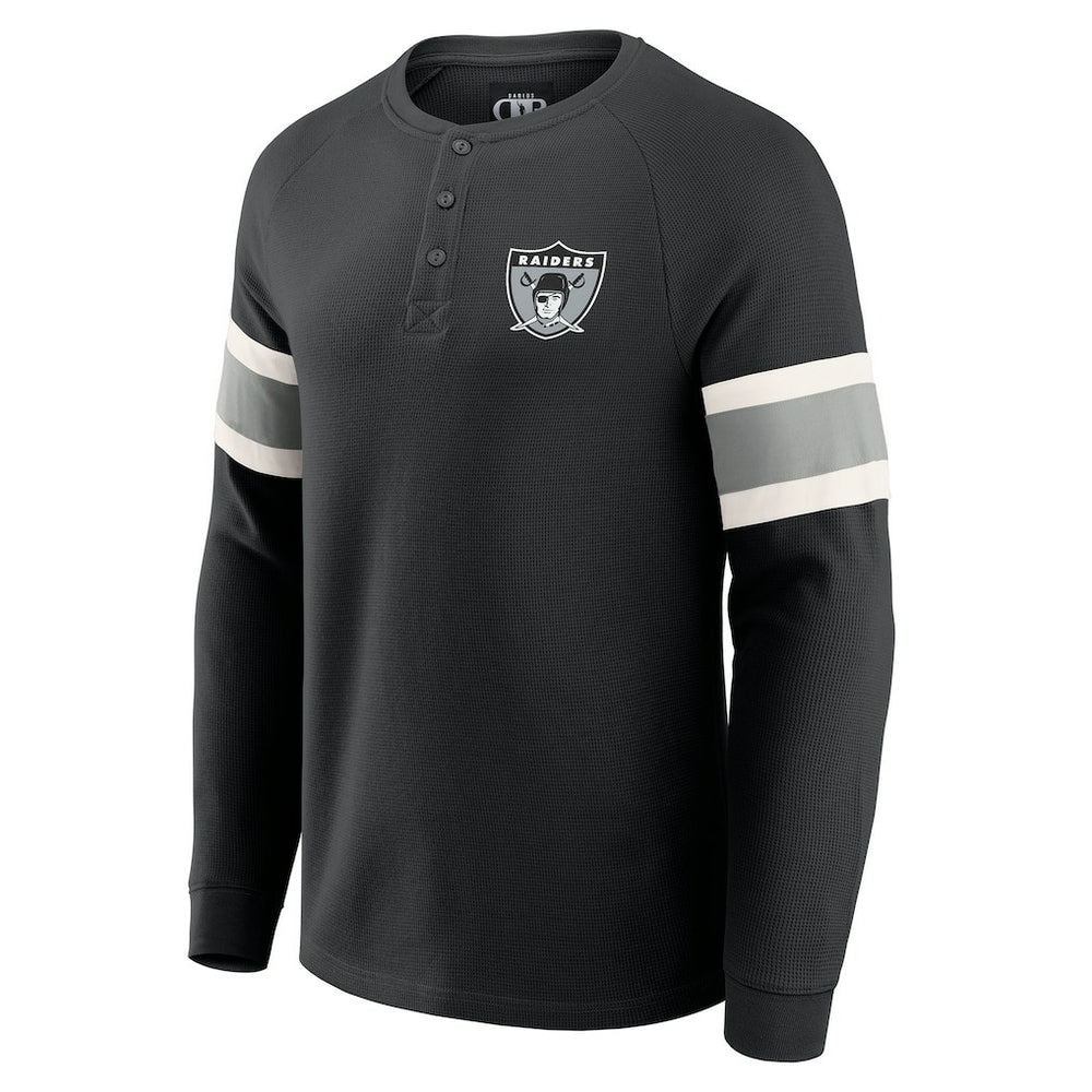 Las Vegas Raiders Darius Rucker Collection Waffle-Knit Raglan Long Sleeve Henley T-Shirt - Black - Fanatics