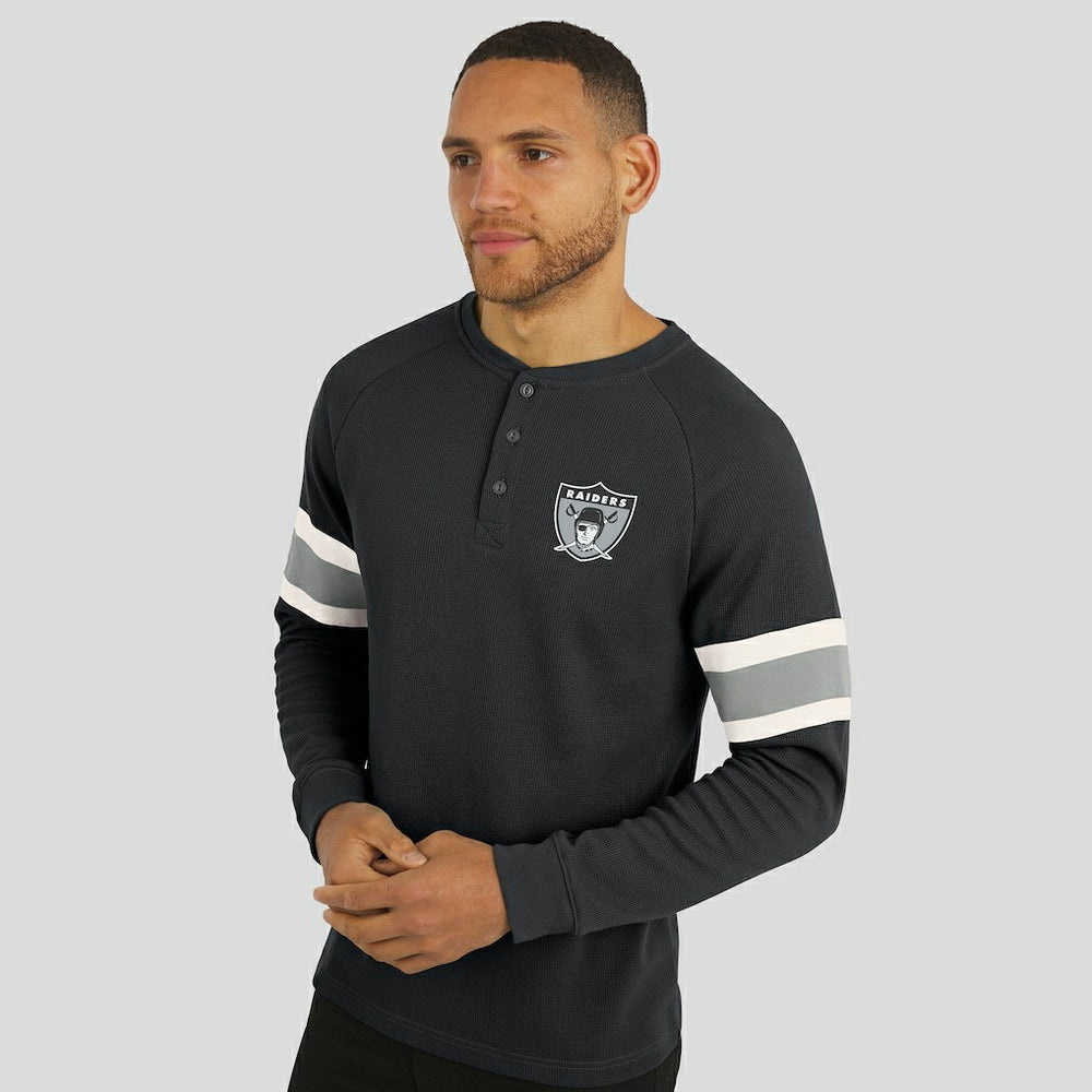 Las Vegas Raiders Darius Rucker Collection Waffle-Knit Raglan Long Sleeve Henley T-Shirt - Black - Fanatics