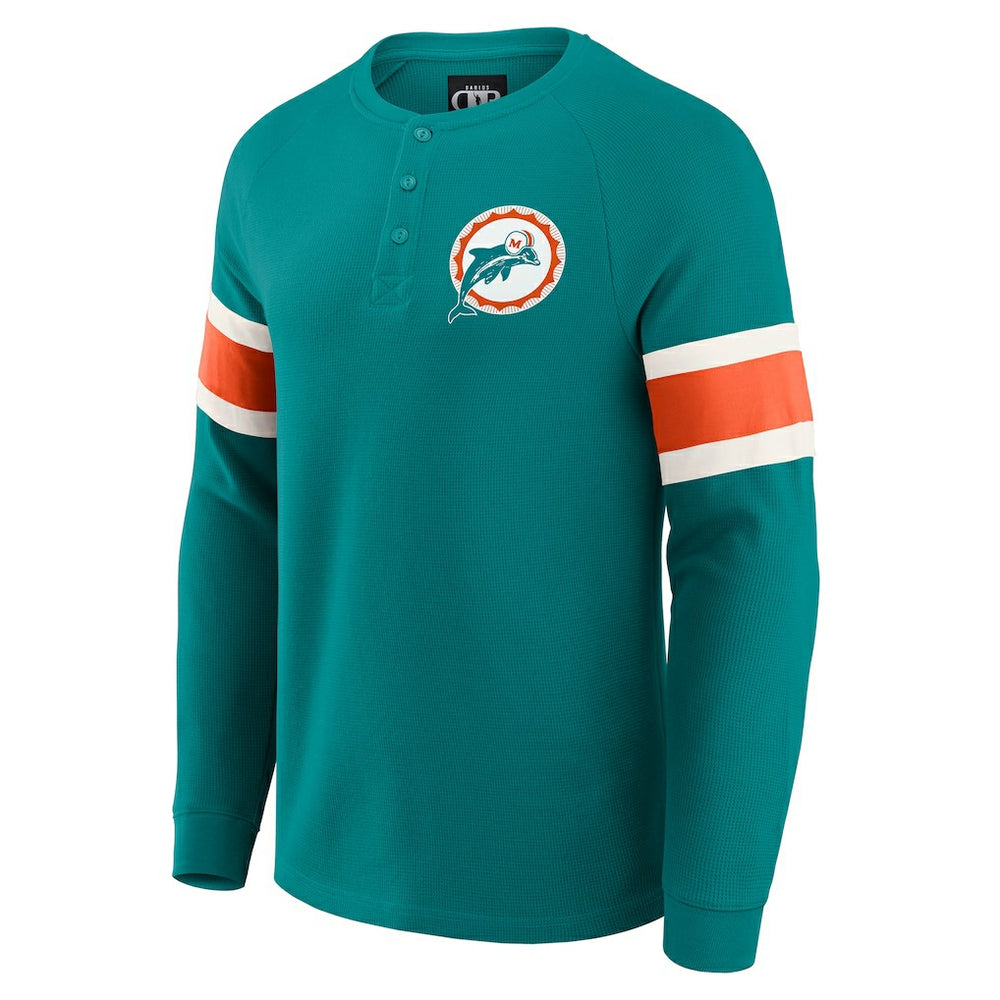 Miami Dolphins Darius Rucker Collection Waffle-Knit Raglan Long Sleeve Henley T-Shirt - Aqua - Fanatics