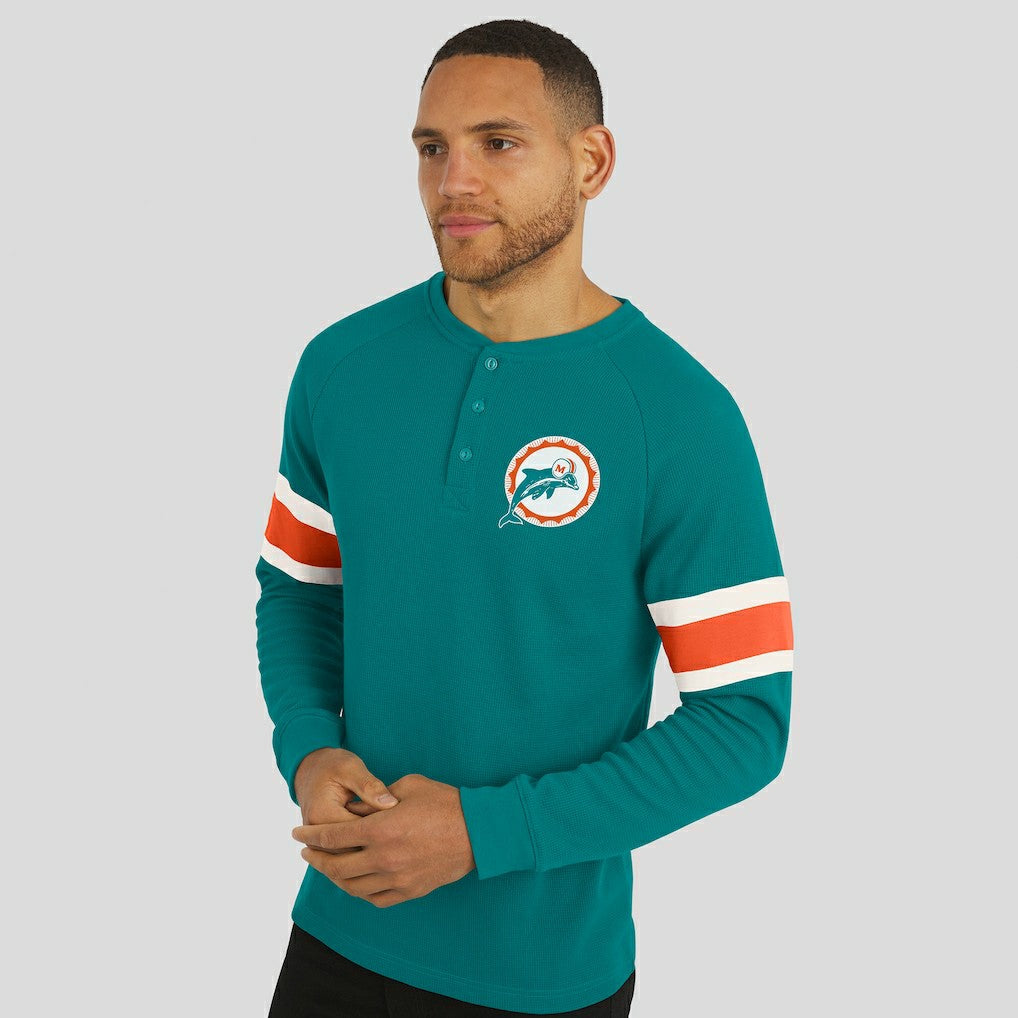 Miami Dolphins Darius Rucker Collection Waffle-Knit Raglan Long Sleeve Henley T-Shirt - Aqua - Fanatics