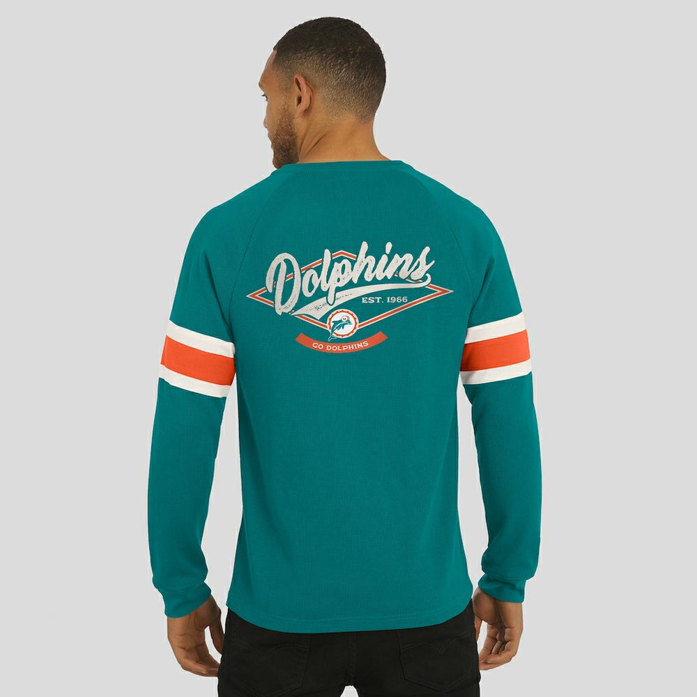Miami Dolphins Darius Rucker Collection Waffle-Knit Raglan Long Sleeve Henley T-Shirt - Aqua - Fanatics