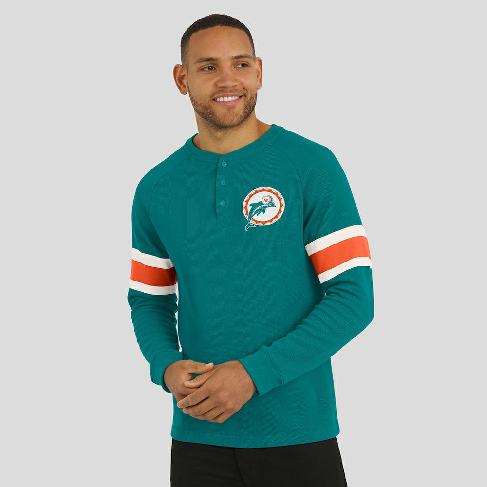 Miami Dolphins Darius Rucker Collection Waffle-Knit Raglan Long Sleeve Henley T-Shirt - Aqua - Fanatics