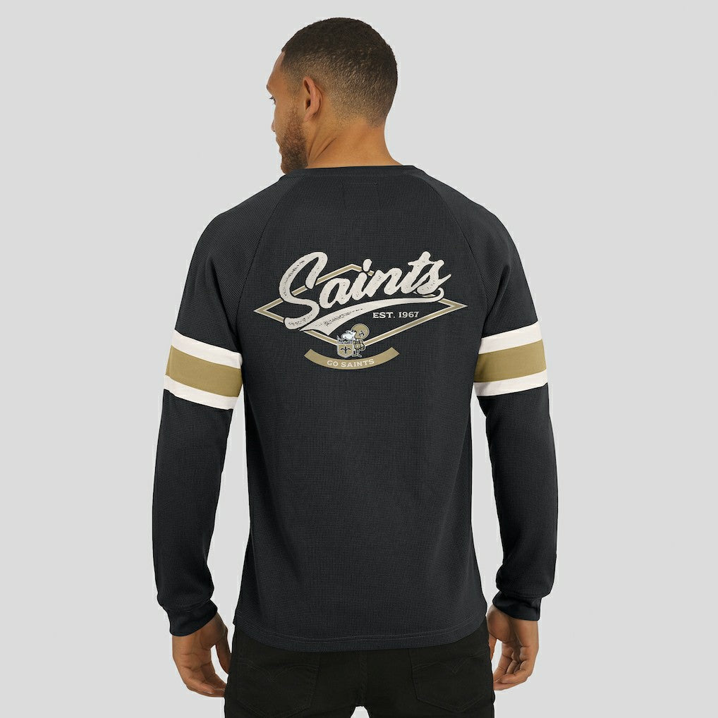 New Orleans Saints Darius Rucker Collection Waffle-Knit Raglan Long Sleeve Henley T-Shirt - Black - Fanatics