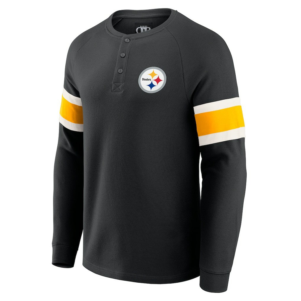 Pittsburgh Steelers Darius Rucker Collection Waffle-Knit Raglan Long Sleeve Henley T-Shirt - Black - Fanatics