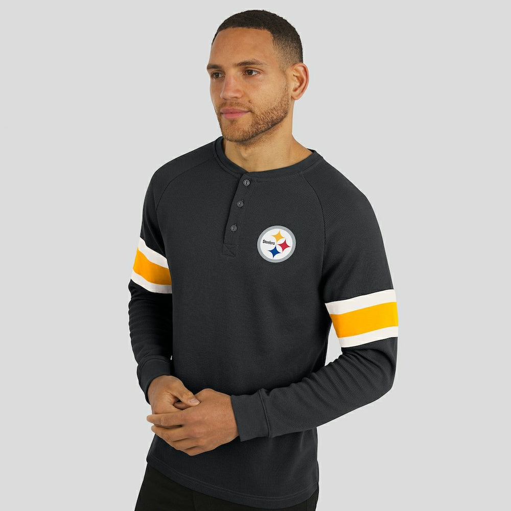 Pittsburgh Steelers Darius Rucker Collection Waffle-Knit Raglan Long Sleeve Henley T-Shirt - Black - Fanatics