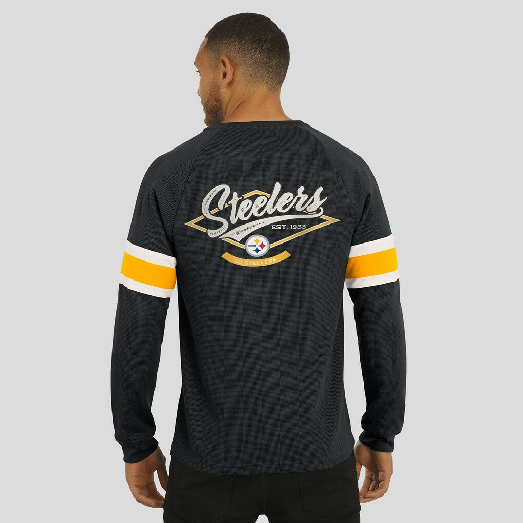 Pittsburgh Steelers Darius Rucker Collection Waffle-Knit Raglan Long Sleeve Henley T-Shirt - Black - Fanatics