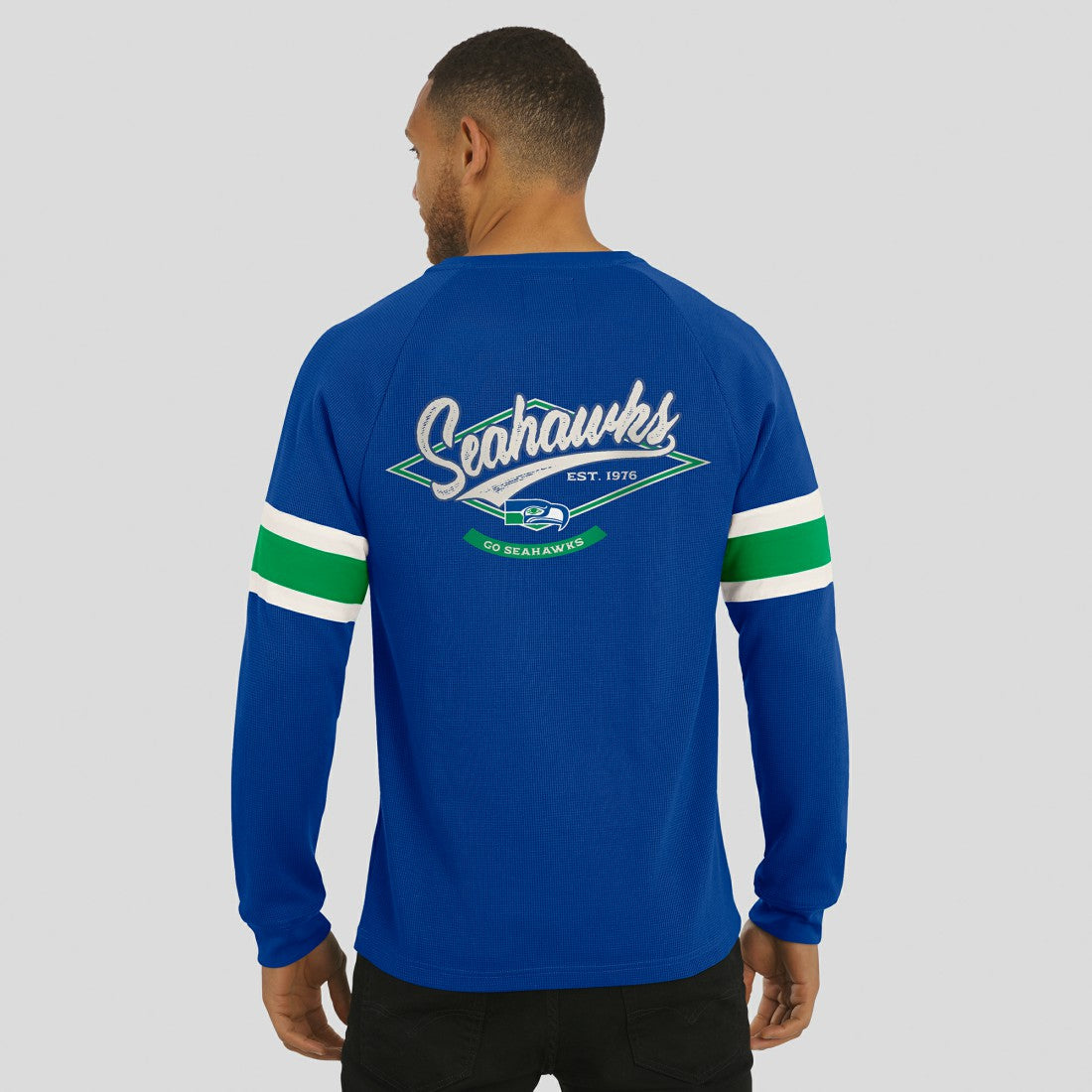 Seattle Seahawks Darius Rucker Collection Waffle-Knit Raglan Long Sleeve Henley T-Shirt - College Navy - Fanatics