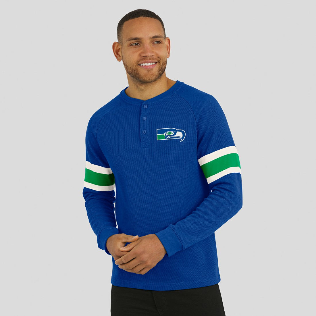 Seattle Seahawks Darius Rucker Collection Waffle-Knit Raglan Long Sleeve Henley T-Shirt - College Navy - Fanatics