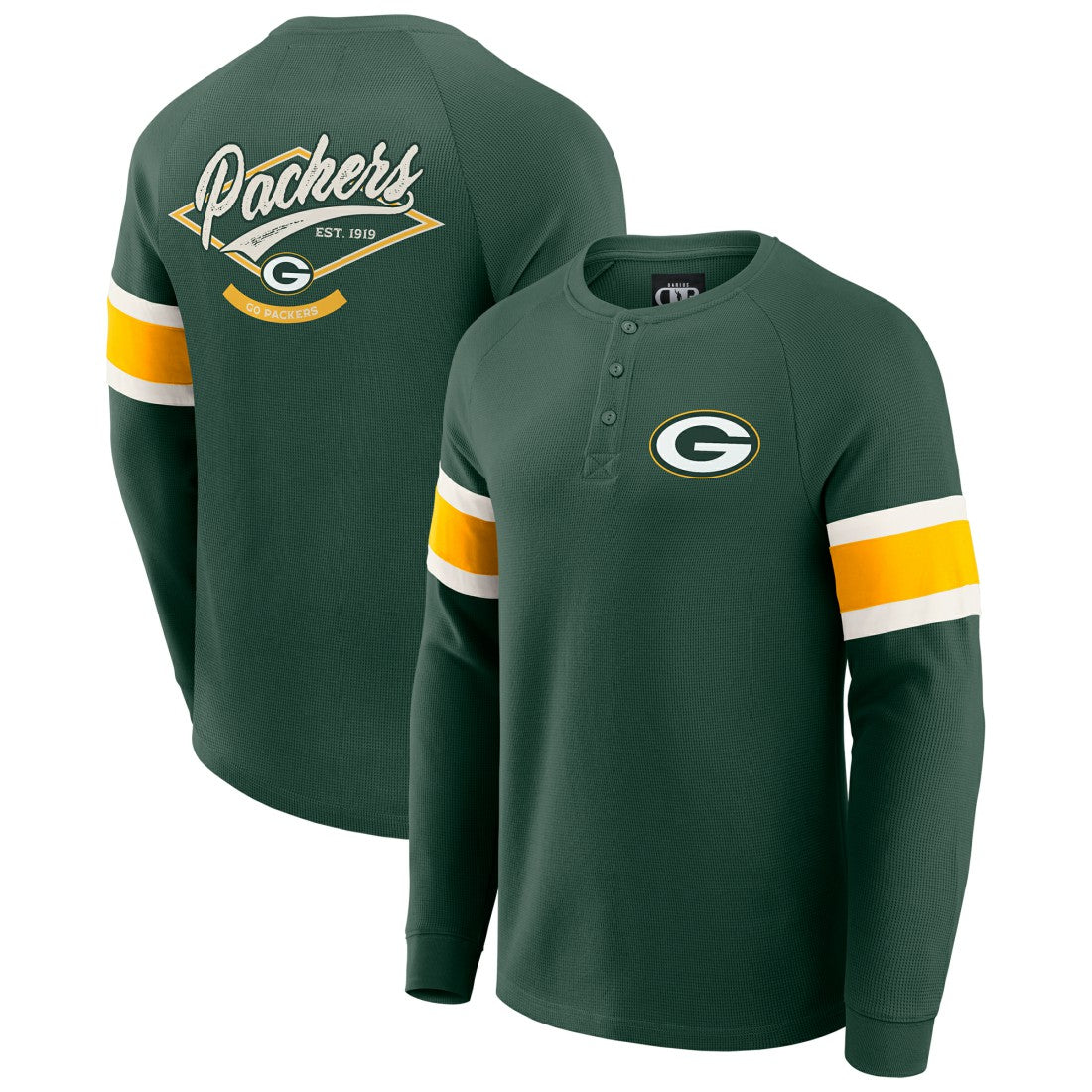 Green Bay Packers Darius Rucker Collection Waffle-Knit Raglan Long Sleeve Henley T-Shirt - Green - Fanatics