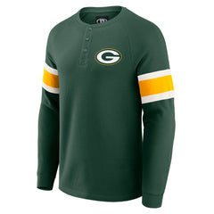 Green Bay Packers Darius Rucker Collection Waffle-Knit Raglan Long Sleeve Henley T-Shirt - Green - Fanatics