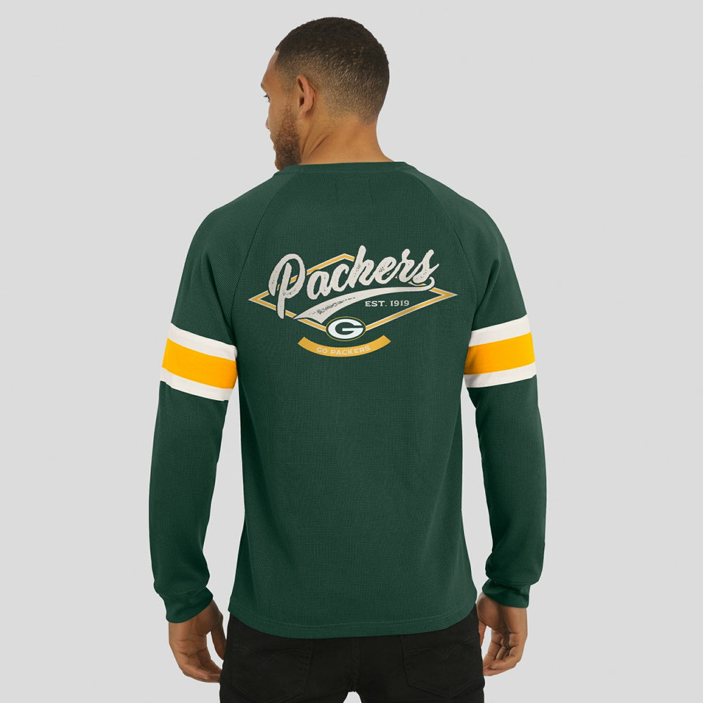 Green Bay Packers Darius Rucker Collection Waffle-Knit Raglan Long Sleeve Henley T-Shirt - Green - Fanatics