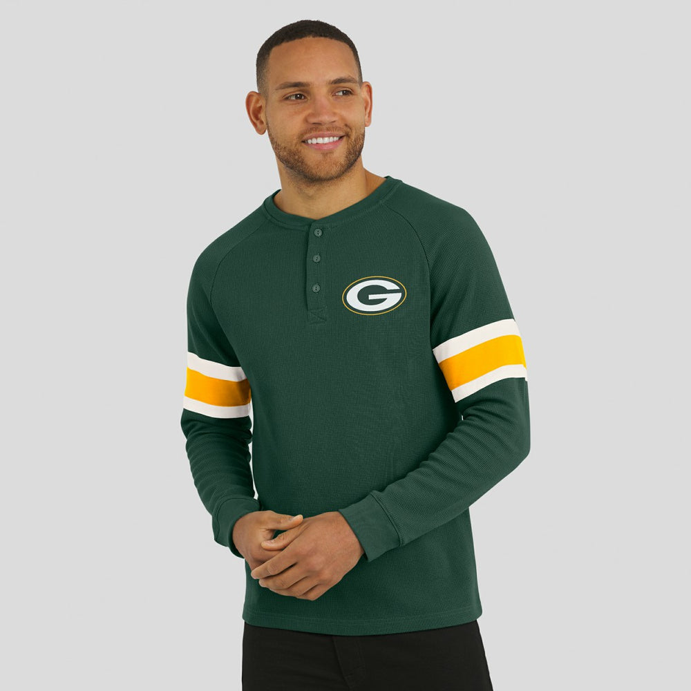 Green Bay Packers Darius Rucker Collection Waffle-Knit Raglan Long Sleeve Henley T-Shirt - Green - Fanatics