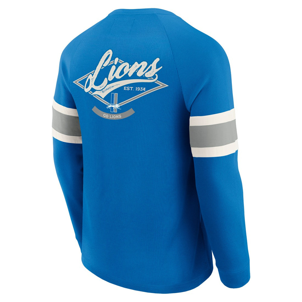Detroit Lions Darius Rucker Collection Waffle-Knit Raglan Long Sleeve Henley T-Shirt - Blue - Fanatics