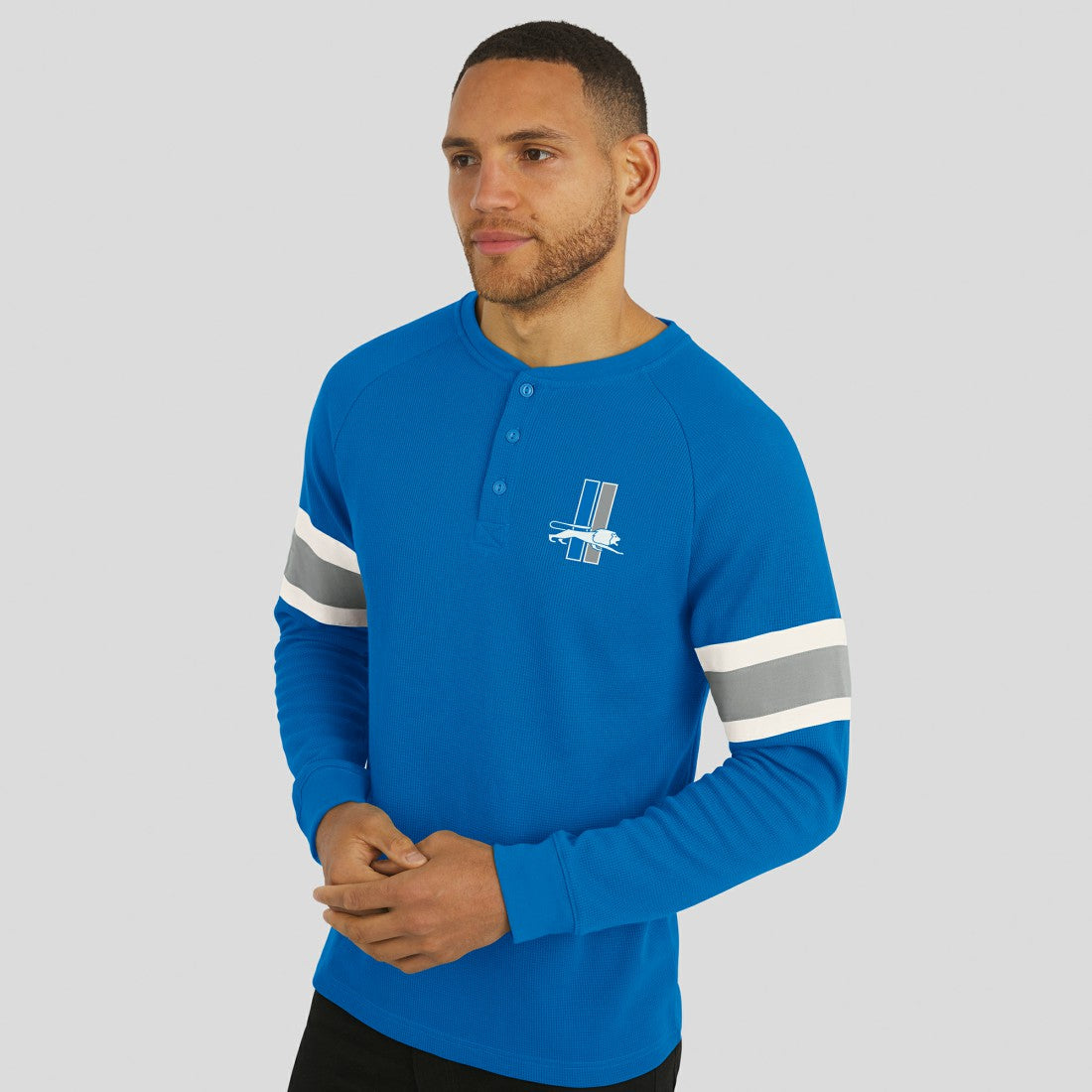 Detroit Lions Darius Rucker Collection Waffle-Knit Raglan Long Sleeve Henley T-Shirt - Blue - Fanatics