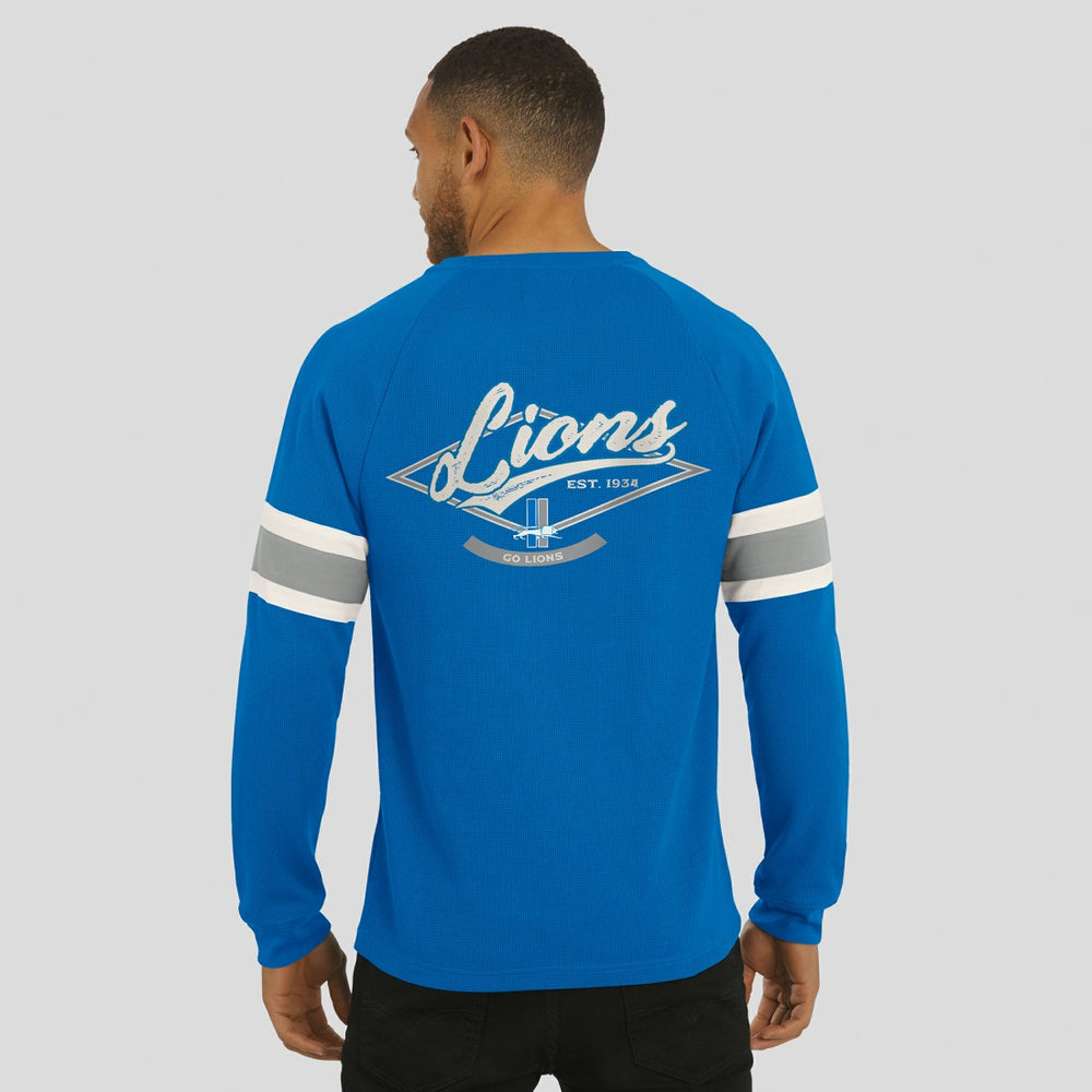 Detroit Lions Darius Rucker Collection Waffle-Knit Raglan Long Sleeve Henley T-Shirt - Blue - Fanatics