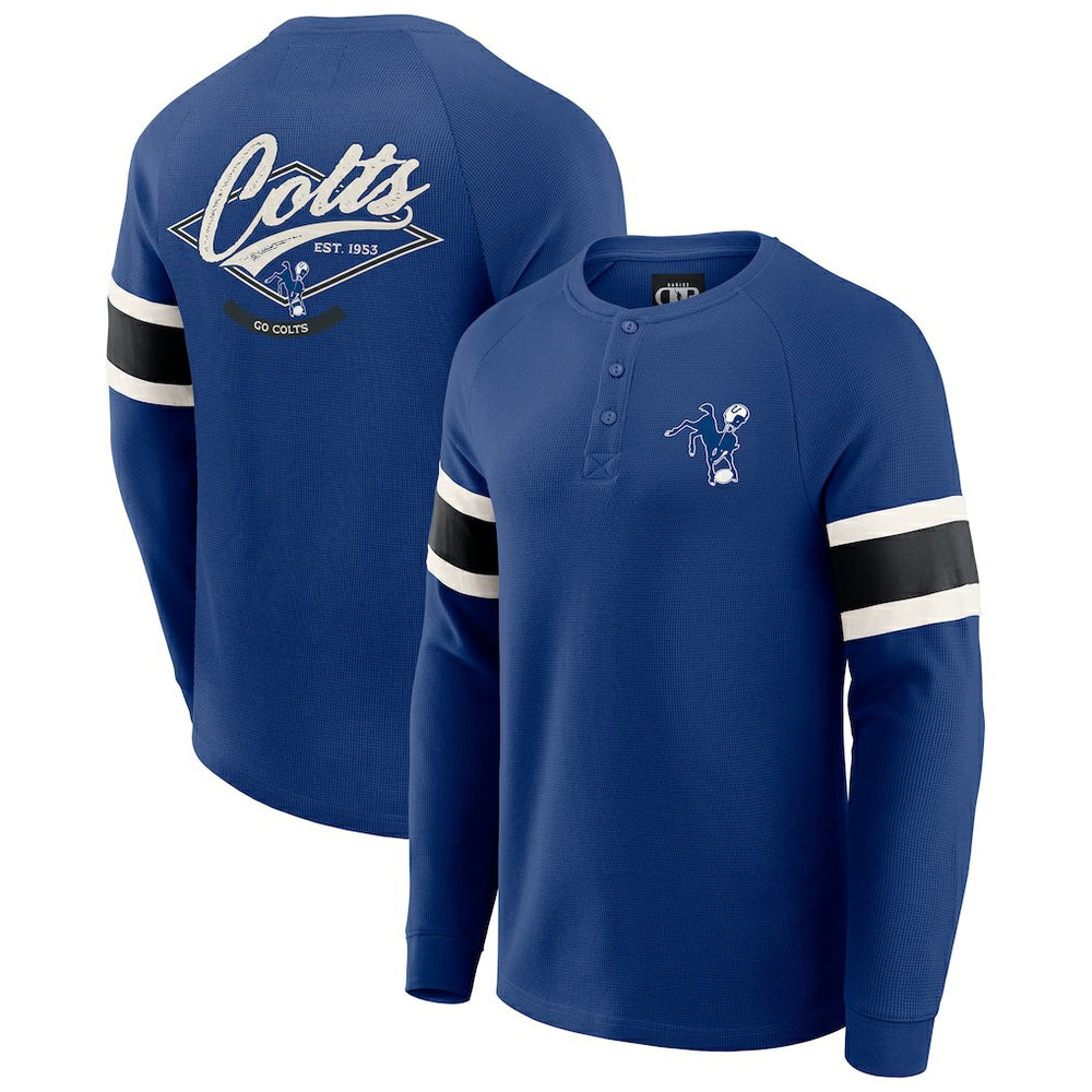 Indianapolis Colts Darius Rucker Collection Waffle-Knit Raglan Long Sleeve Henley T-Shirt - Royal - Fanatics
